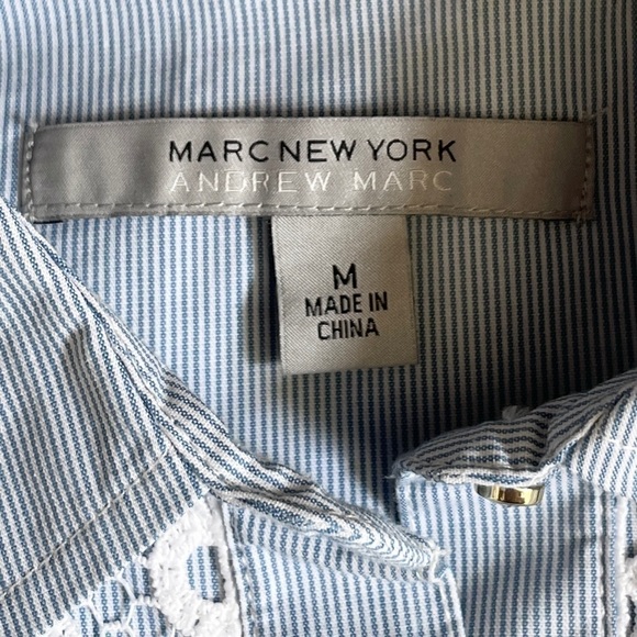 🌺 Marc New York Blue Floral Lace Pinstripe Poplin Button Down Shirt Size M - Picture 10 of 12